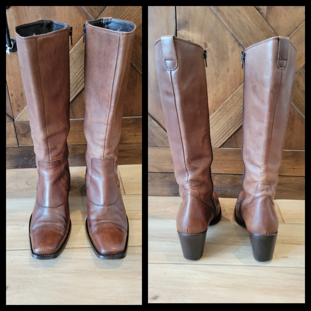 Paola Ferrii square toes zip leather boots 7